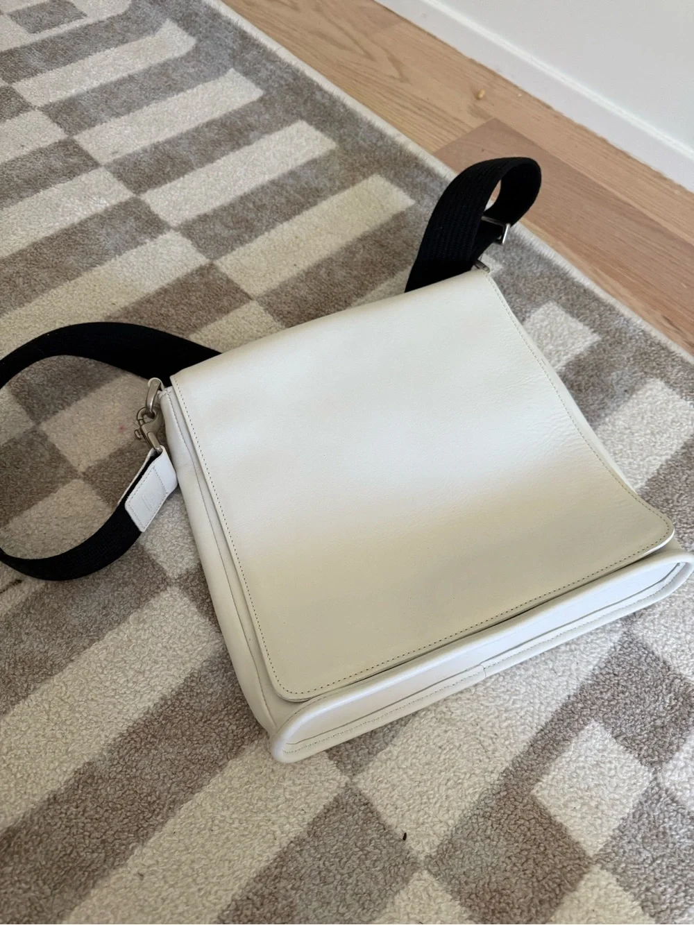 Coach White Leather Messenger with Black Strap